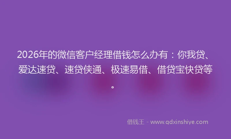 2026年的微信客户经理借钱怎么办有：你我贷、爱达速贷、速贷侠通、极速易借、借贷宝快贷等。