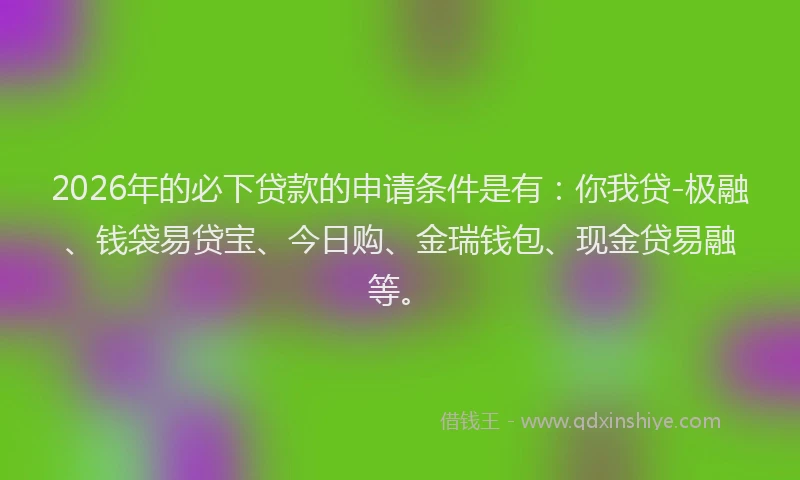 2026年的必下贷款的申请条件是有：你我贷-极融、钱袋易贷宝、今日购、金瑞钱包、现金贷易融等。
