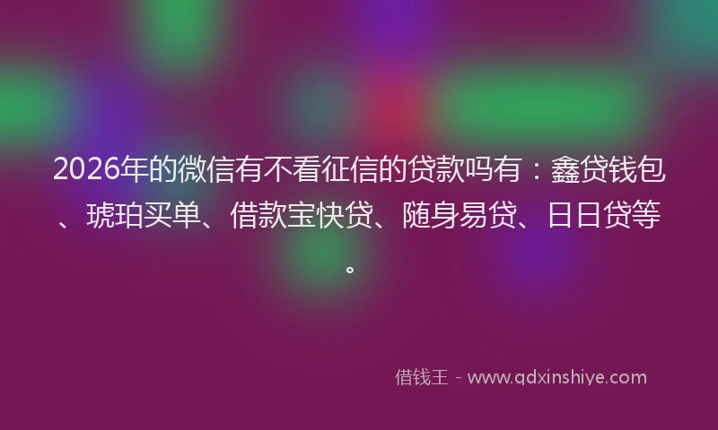2026年的微信有不看征信的贷款吗有：鑫贷钱包、琥珀买单、借款宝快贷、随身易贷、日日贷等。