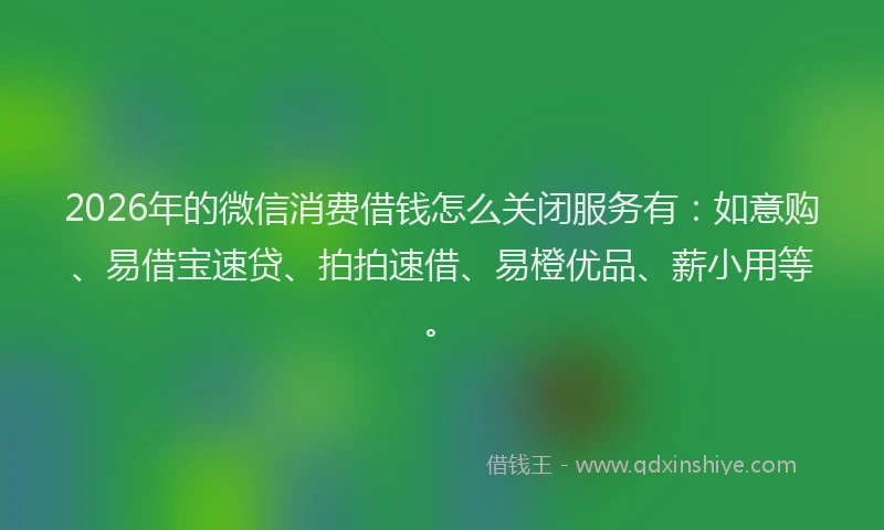 2026年的微信消费借钱怎么关闭服务有：如意购、易借宝速贷、拍拍速借、易橙优品、薪小用等。
