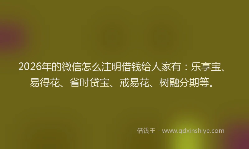 2026年的微信怎么注明借钱给人家有：乐享宝、易得花、省时贷宝、戒易花、树融分期等。