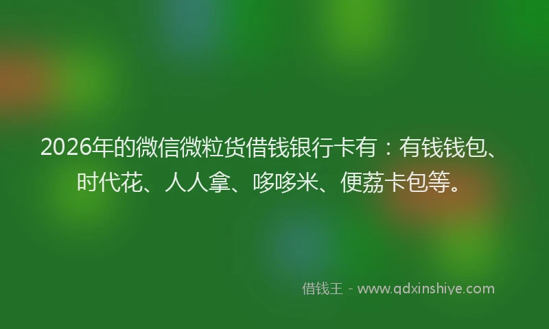 2026年的微信微粒货借钱银行卡有：有钱钱包、时代花、人人拿、哆哆米、便荔卡包等。