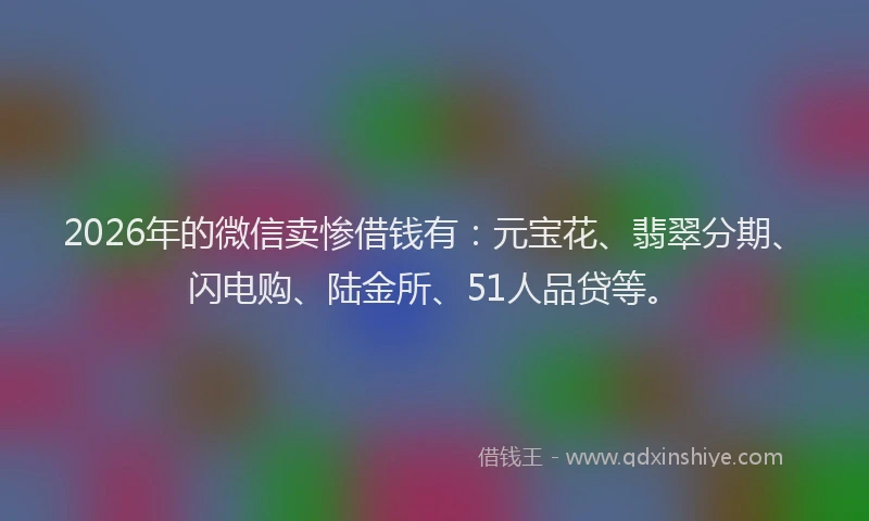 2026年的微信卖惨借钱有：元宝花、翡翠分期、闪电购、陆金所、51人品贷等。