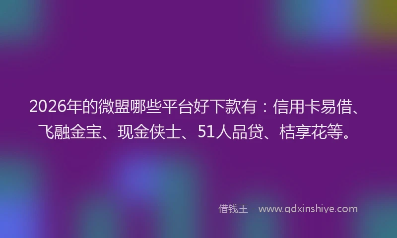 2026年的微盟哪些平台好下款有：信用卡易借、飞融金宝、现金侠士、51人品贷、桔享花等。