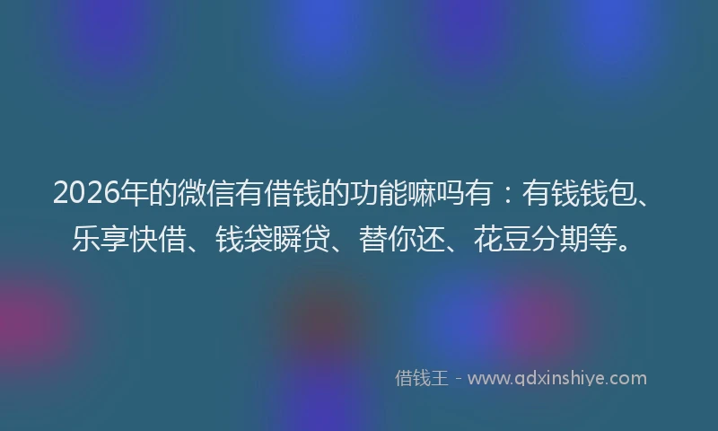 2026年的微信有借钱的功能嘛吗有：有钱钱包、乐享快借、钱袋瞬贷、替你还、花豆分期等。