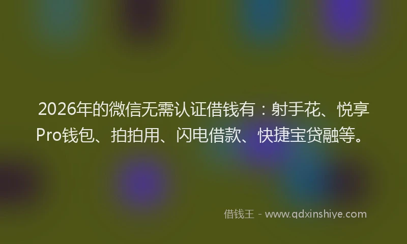 2026年的微信无需认证借钱有：射手花、悦享Pro钱包、拍拍用、闪电借款、快捷宝贷融等。