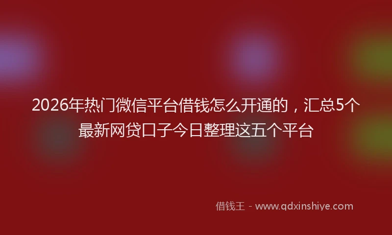 2026年热门微信平台借钱怎么开通的，汇总5个最新网贷口子今日整理这五个平台