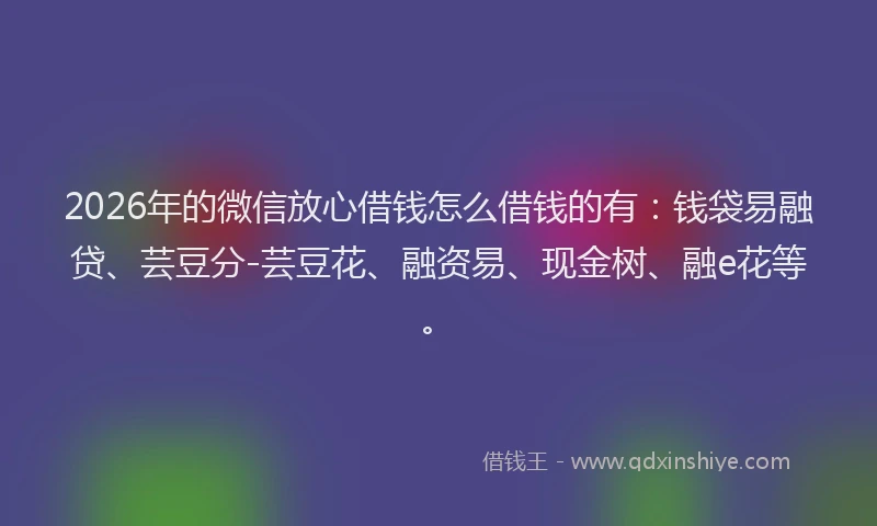 2026年的微信放心借钱怎么借钱的有:钱袋易融贷、芸豆分-芸豆花、融资易、现金树、融e花等。