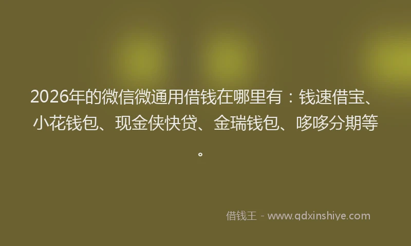 2026年的微信微通用借钱在哪里有：钱速借宝、小花钱包、现金侠快贷、金瑞钱包、哆哆分期等。