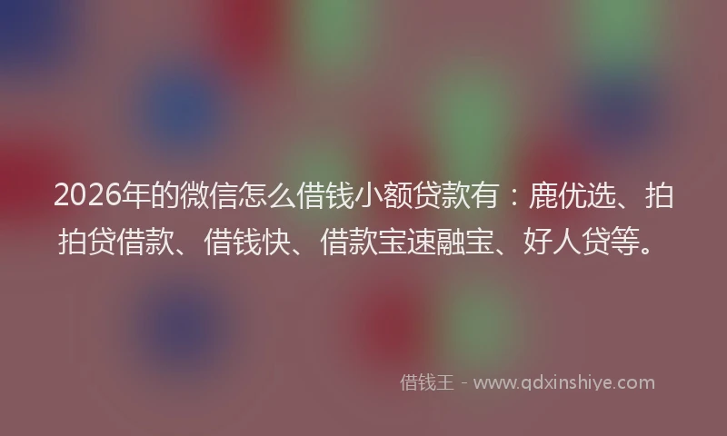 2026年的微信怎么借钱小额贷款有：鹿优选、拍拍贷借款、借钱快、借款宝速融宝、好人贷等。