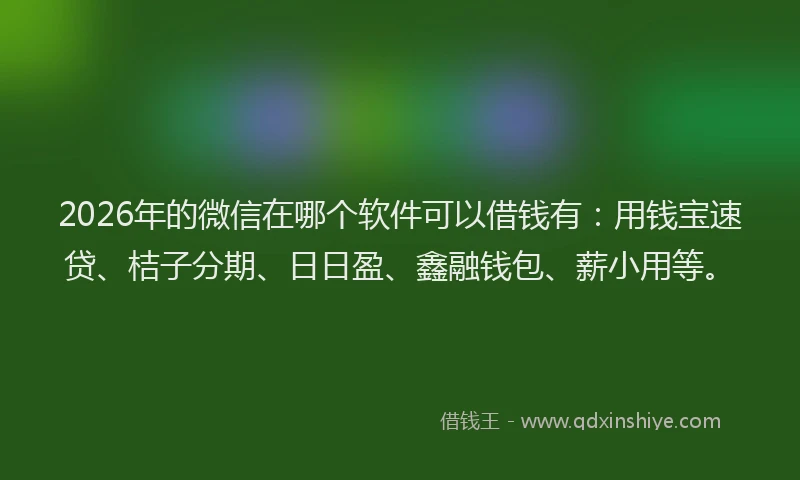 2026年的微信在哪个软件可以借钱有:用钱宝速贷、桔子分期、日日盈、鑫融钱包、薪小用等。