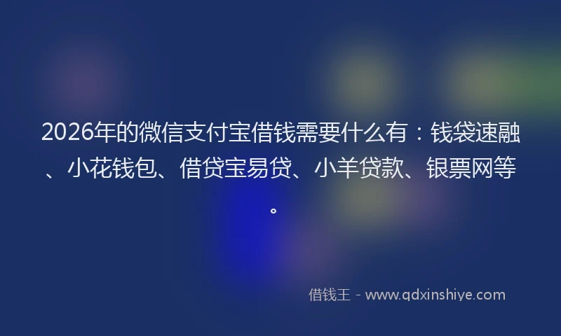 2026年的微信支付宝借钱需要什么有：钱袋速融、小花钱包、借贷宝易贷、小羊贷款、银票网等。