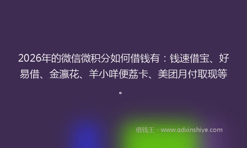 2026年的微信微积分如何借钱有:钱速借宝、好易借、金瀛花、羊小咩便荔卡、美团月付取现等。