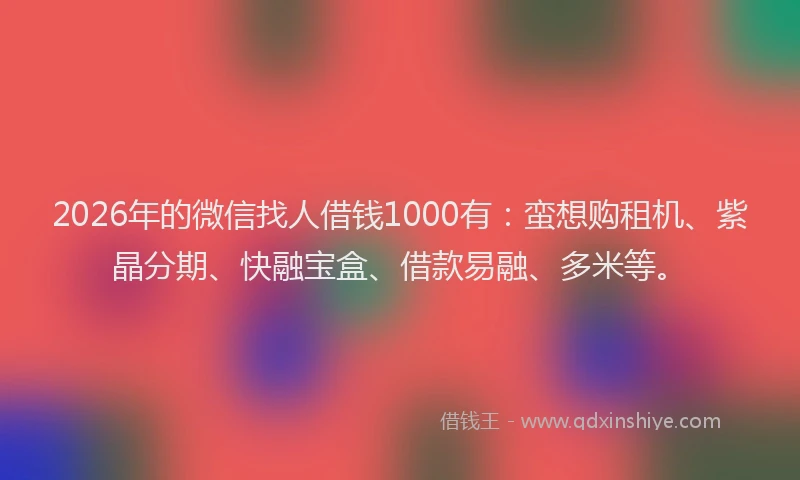 2026年的微信找人借钱1000有：蛮想购租机、紫晶分期、快融宝盒、借款易融、多米等。