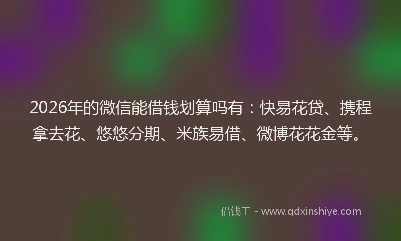 2026年的微信能借钱划算吗有：快易花贷、携程拿去花、悠悠分期、米族易借、微博花花金等。
