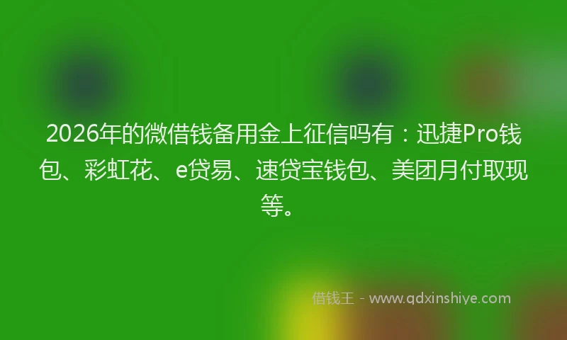 2026年的微借钱备用金上征信吗有：迅捷Pro钱包、彩虹花、e贷易、速贷宝钱包、美团月付取现等。