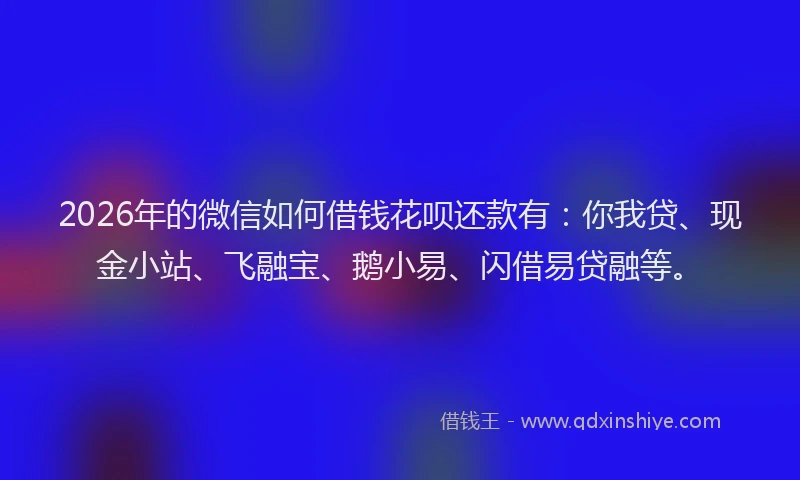 2026年的微信如何借钱花呗还款有:你我贷、现金小站、飞融宝、鹅小易、闪借易贷融等。