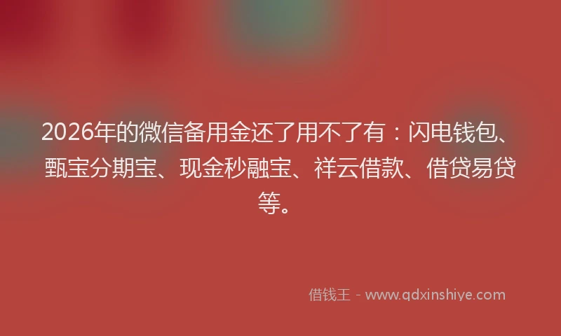 2026年的微信备用金还了用不了有:闪电钱包、甄宝分期宝、现金秒融宝、祥云借款、借贷易贷等。