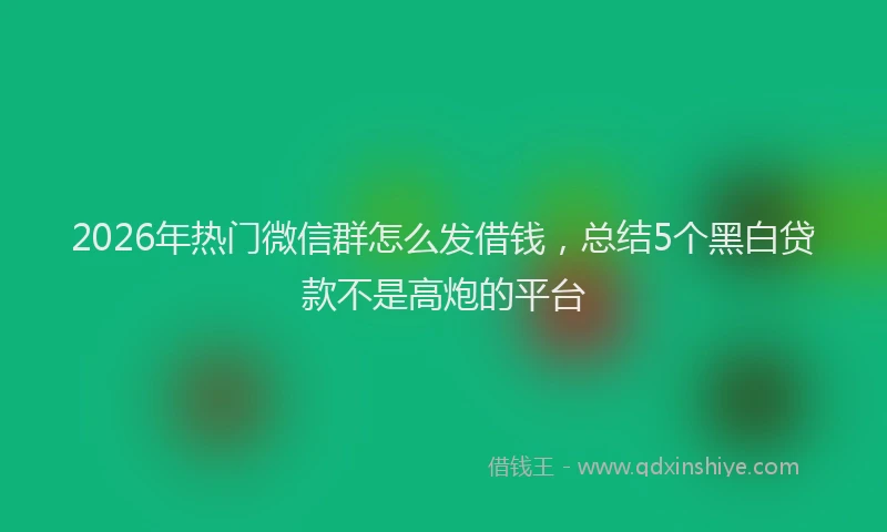 2026年热门微信群怎么发借钱，总结5个黑白贷款不是高炮的平台