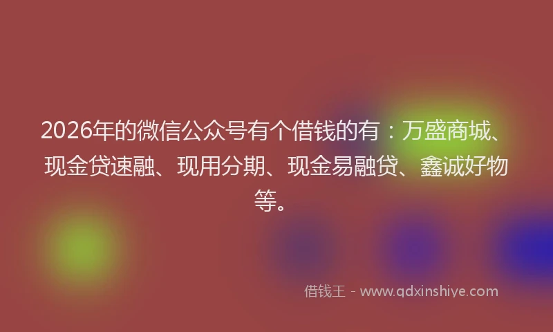 2026年的微信公众号有个借钱的有：万盛商城、现金贷速融、现用分期、现金易融贷、鑫诚好物等。
