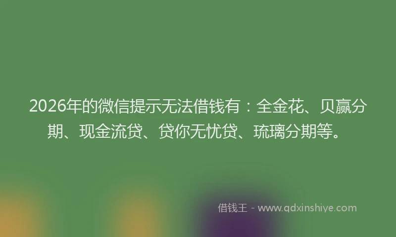 2026年的微信提示无法借钱有：全金花、贝赢分期、现金流贷、贷你无忧贷、琉璃分期等。