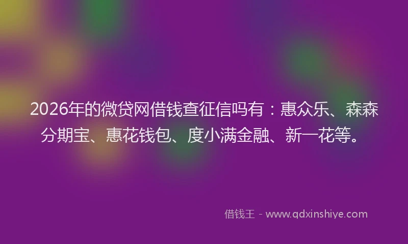 2026年的微贷网借钱查征信吗有：惠众乐、森森分期宝、惠花钱包、度小满金融、新一花等。