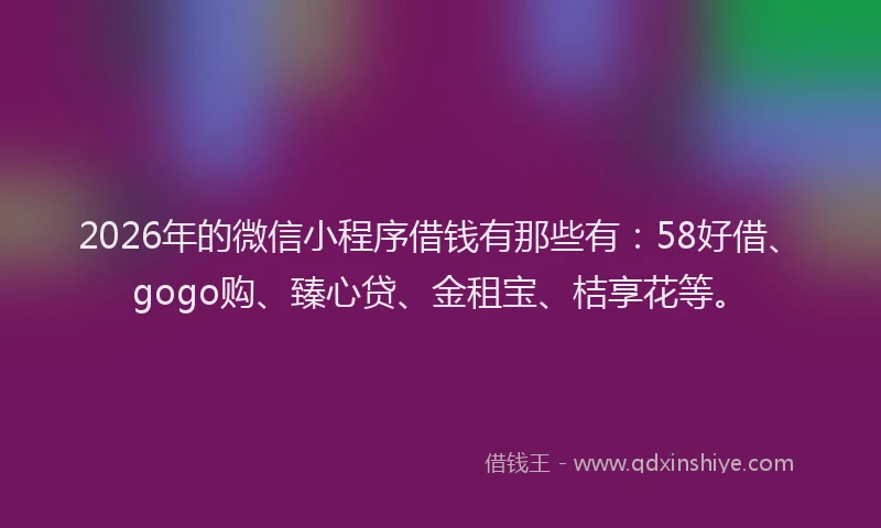 2026年的微信小程序借钱有那些有：58好借、gogo购、臻心贷、金租宝、桔享花等。