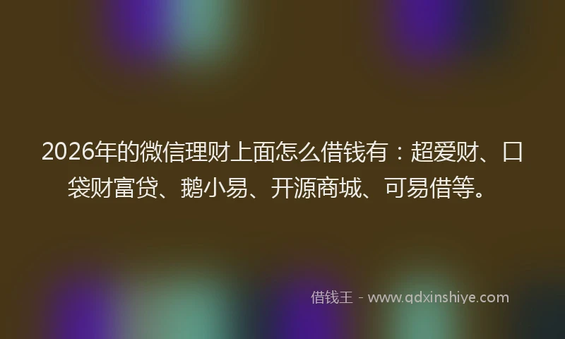 2026年的微信理财上面怎么借钱有：超爱财、口袋财富贷、鹅小易、开源商城、可易借等。
