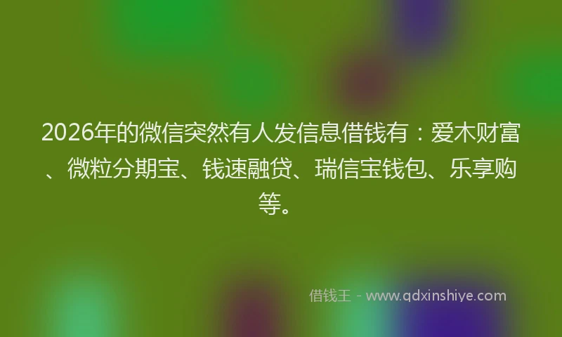 2026年的微信突然有人发信息借钱有：爱木财富、微粒分期宝、钱速融贷、瑞信宝钱包、乐享购等。