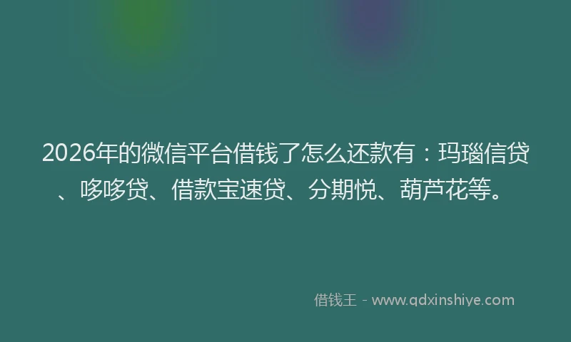 2026年的微信平台借钱了怎么还款有：玛瑙信贷、哆哆贷、借款宝速贷、分期悦、葫芦花等。