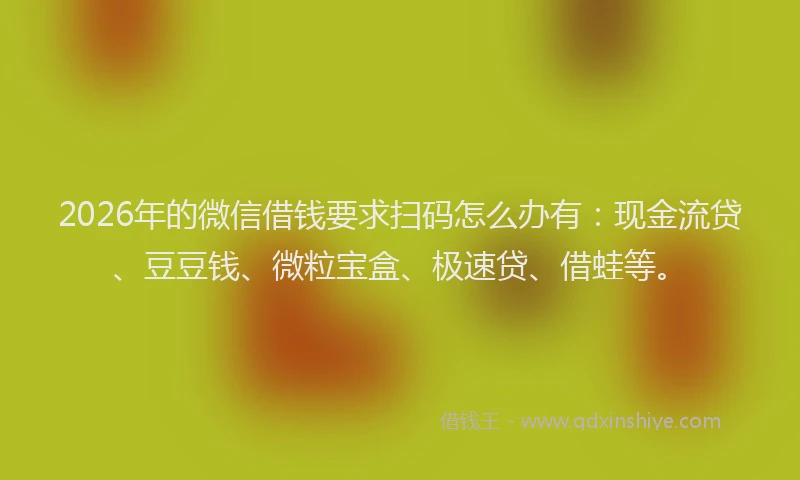 2026年的微信借钱要求扫码怎么办有：现金流贷、豆豆钱、微粒宝盒、极速贷、借蛙等。