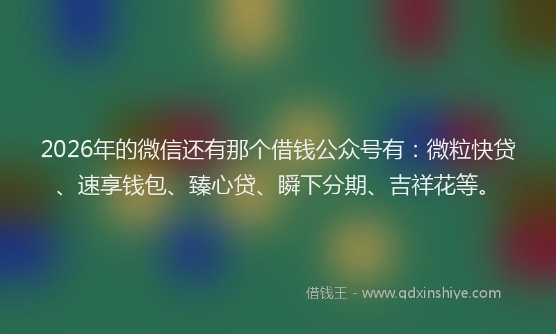 2026年的微信还有那个借钱公众号有:微粒快贷、速享钱包、臻心贷、瞬下分期、吉祥花等。