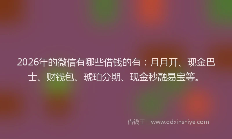 2026年的微信有哪些借钱的有：月月开、现金巴士、财钱包、琥珀分期、现金秒融易宝等。
