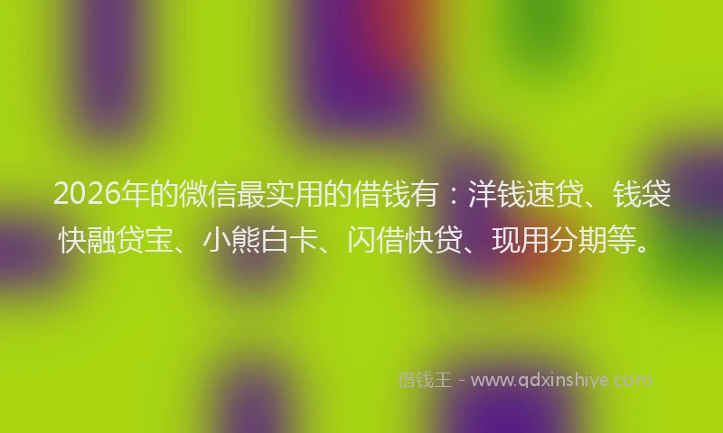 2026年的微信最实用的借钱有：洋钱速贷、钱袋快融贷宝、小熊白卡、闪借快贷、现用分期等。