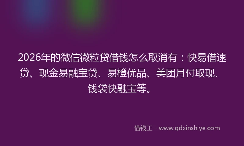 2026年的微信微粒贷借钱怎么取消有：快易借速贷、现金易融宝贷、易橙优品、美团月付取现、钱袋快融宝等。