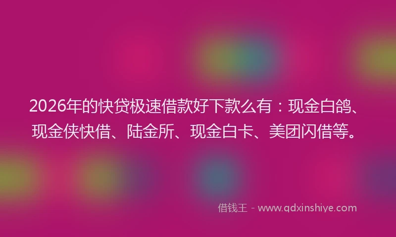 2026年的快贷极速借款好下款么有:现金白鸽、现金侠快借、陆金所、现金白卡、美团闪借等。