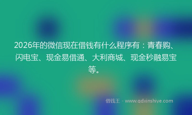 2026年的微信现在借钱有什么程序有：青春购、闪电宝、现金易借通、大利商城、现金秒融易宝等。