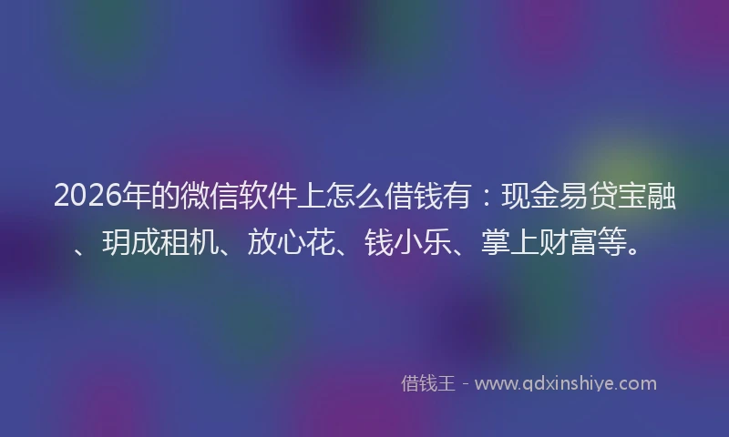 2026年的微信软件上怎么借钱有：现金易贷宝融、玥成租机、放心花、钱小乐、掌上财富等。