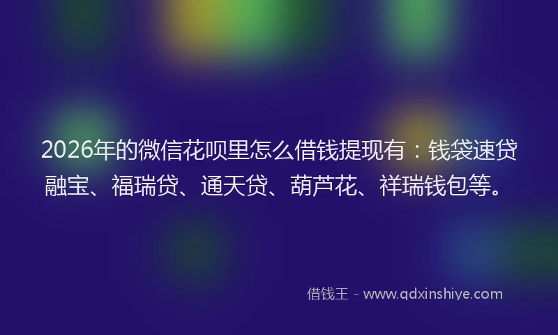 2026年的微信花呗里怎么借钱提现有:钱袋速贷融宝、福瑞贷、通天贷、葫芦花、祥瑞钱包等。