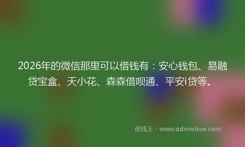 2026年的微信那里可以借钱有：安心钱包、易融贷宝盒、天小花、森森借呗通、平安i贷等。