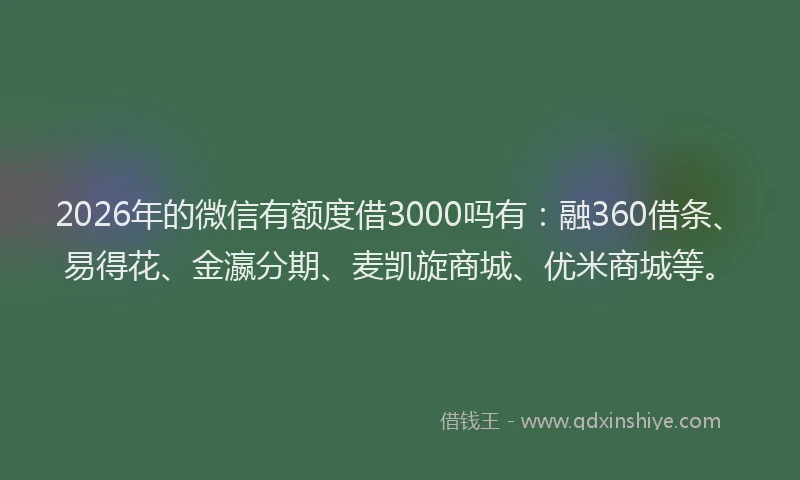 2026年的微信有额度借3000吗有：融360借条、易得花、金瀛分期、麦凯旋商城、优米商城等。