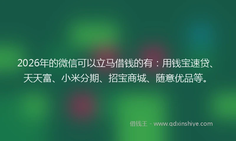2026年的微信可以立马借钱的有:用钱宝速贷、天天富、小米分期、招宝商城、随意优品等。