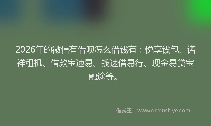 2026年的微信有借呗怎么借钱有：悦享钱包、诺祥租机、借款宝速易、钱速借易行、现金易贷宝融途等。