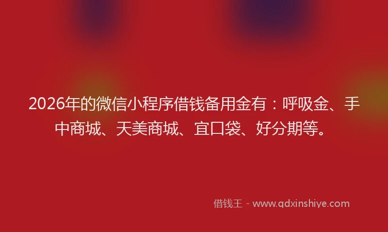 2026年的微信小程序借钱备用金有：呼吸金、手中商城、天美商城、宜口袋、好分期等。
