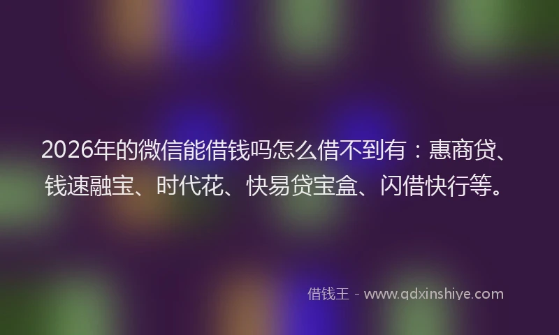 2026年的微信能借钱吗怎么借不到有：惠商贷、钱速融宝、时代花、快易贷宝盒、闪借快行等。