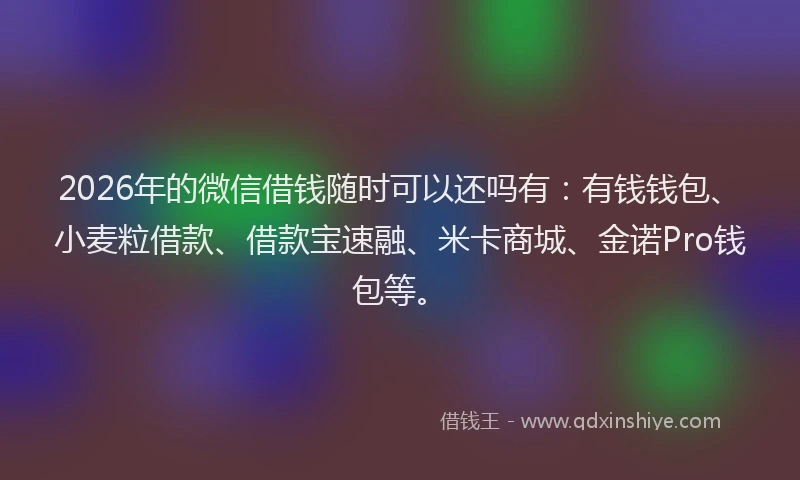 2026年的微信借钱随时可以还吗有：有钱钱包、小麦粒借款、借款宝速融、米卡商城、金诺Pro钱包等。