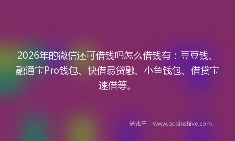 2026年的微信还可借钱吗怎么借钱有:豆豆钱、融通宝Pro钱包、快借易贷融、小鱼钱包、借贷宝速借等。