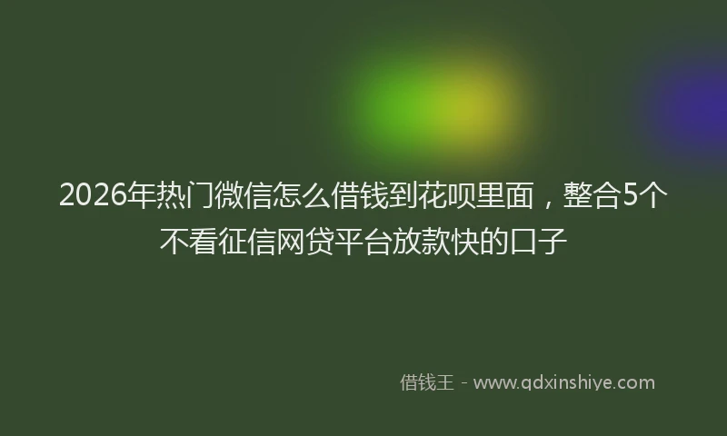 2026年热门微信怎么借钱到花呗里面，整合5个不看征信网贷平台放款快的口子