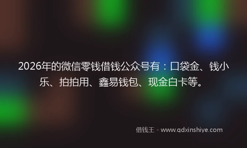 2026年的微信零钱借钱公众号有：口袋金、钱小乐、拍拍用、鑫易钱包、现金白卡等。