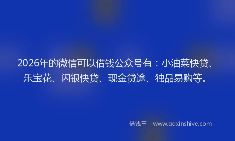 2026年的微信可以借钱公众号有：小油菜快贷、乐宝花、闪银快贷、现金贷途、独品易购等。